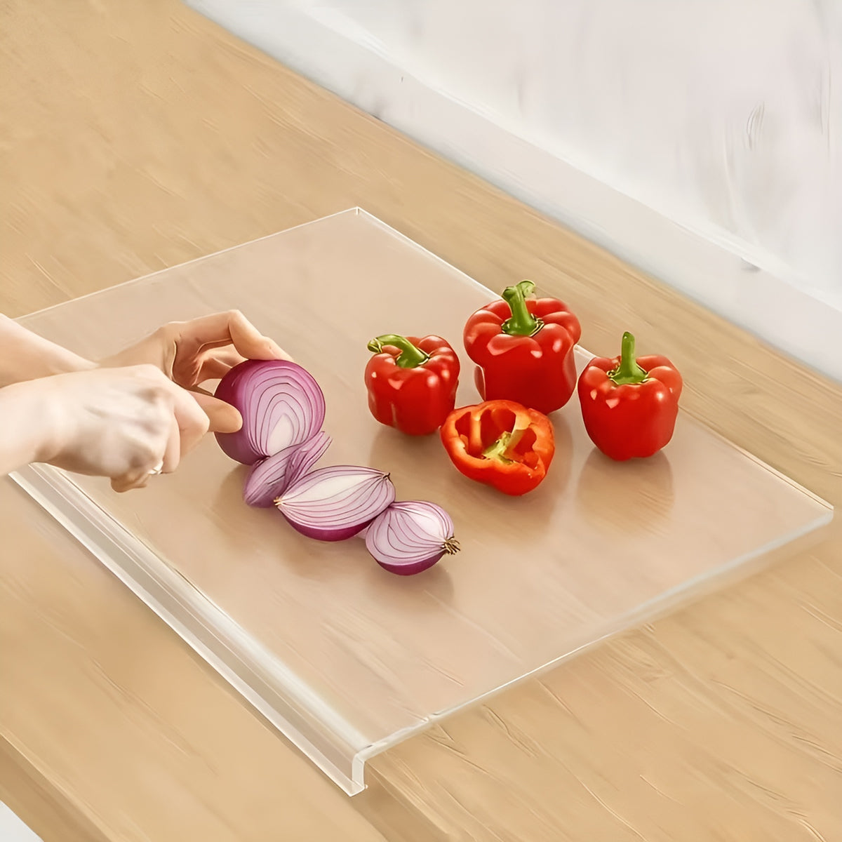 Tabla acrílica transparente de cortar para encimera de cocina – Vista de cerca del producto – NQLN Store