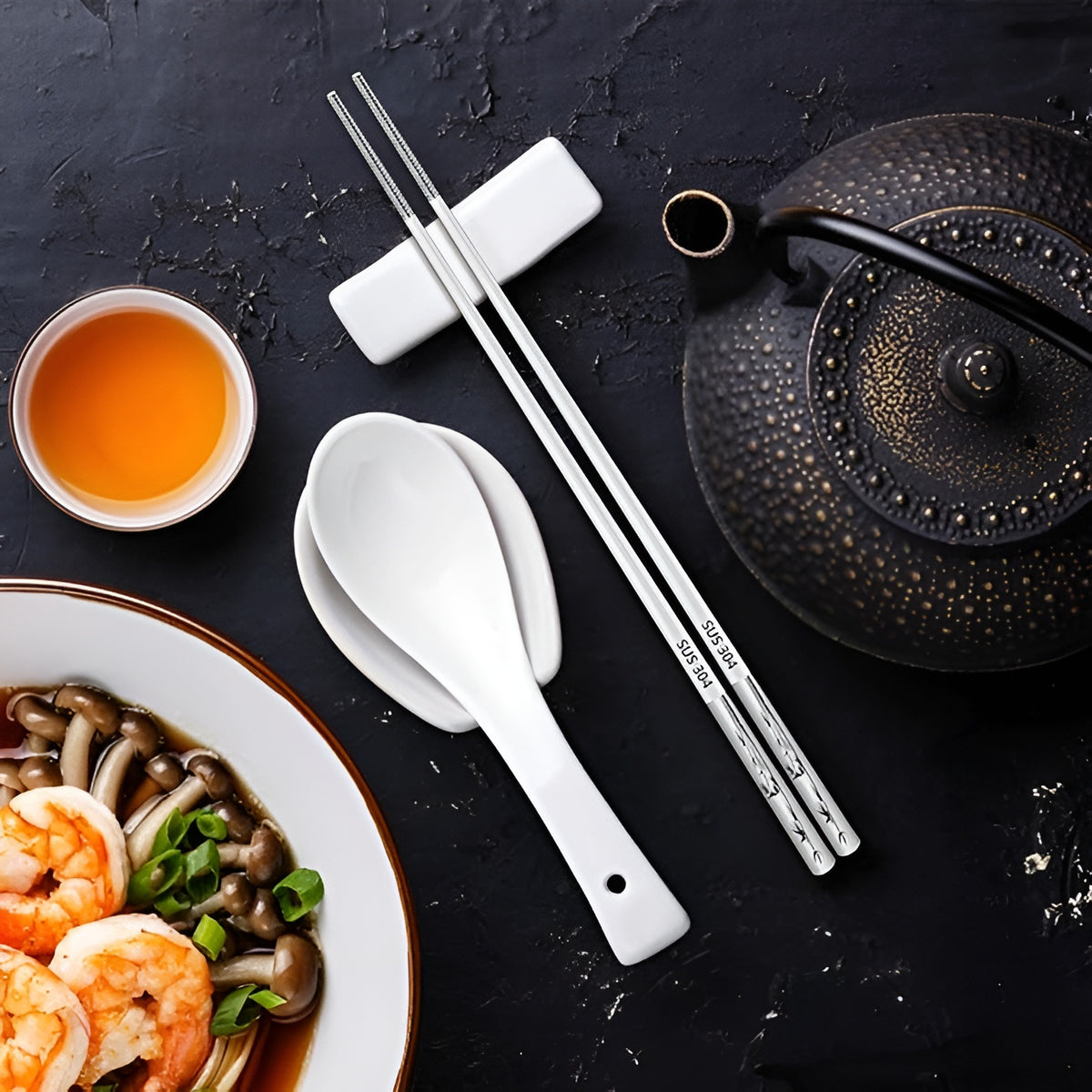 Juego 5 palillos de acero inoxidable para sushi (5 pares)