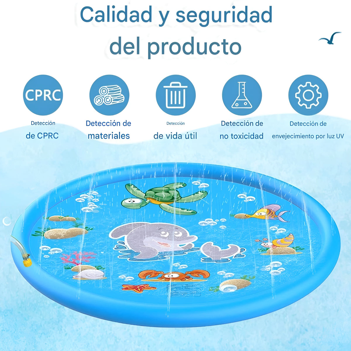 Alfombra aspersora para ninos para piscina y exterior – Vista de cerca del producto – NQLN Store