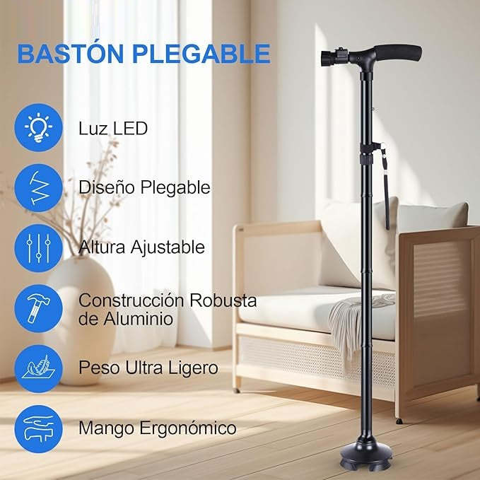 Baston plegable portatil con linterna