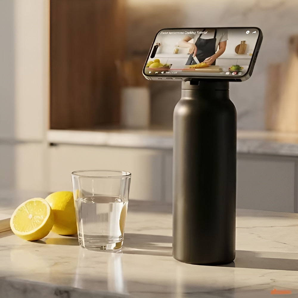 Botella con soporte magnetico para telefono
