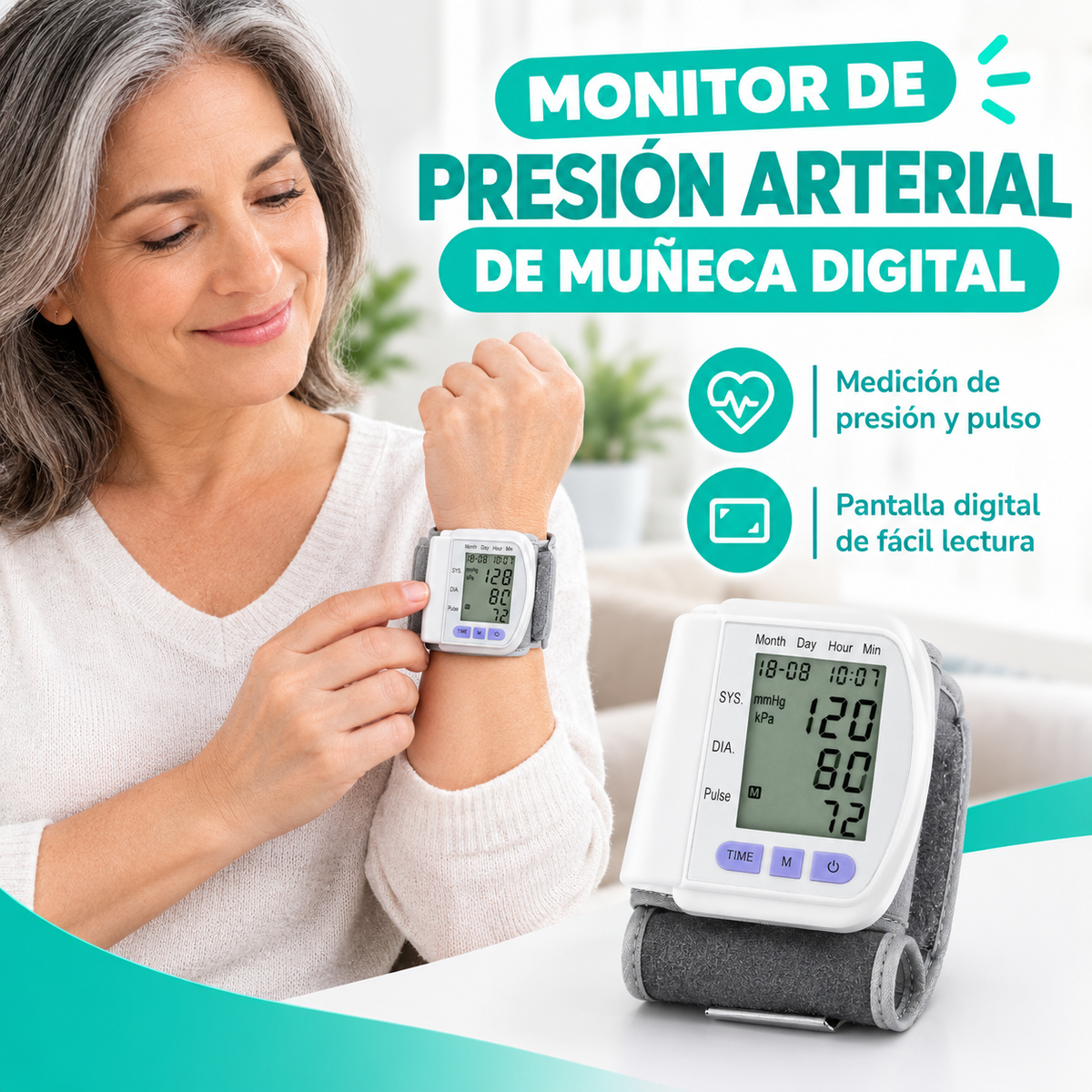 Monitor de presion arterial de muñeca digital