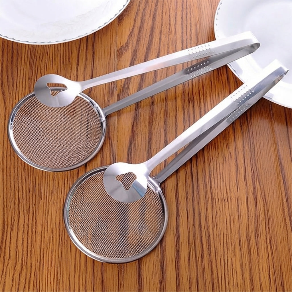 Pinza y colador de malla de acero inoxidable (2 en 1)