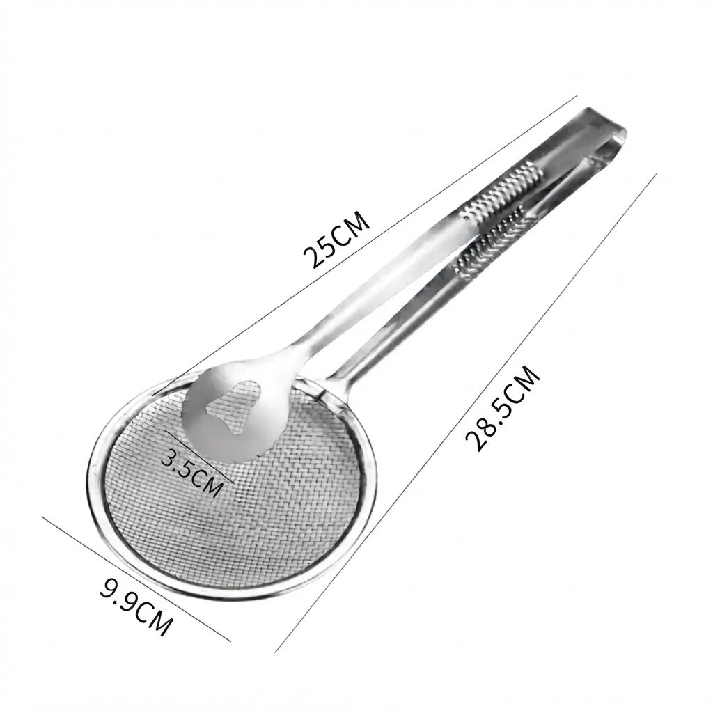 Pinza y colador de malla de acero inoxidable (2 en 1)