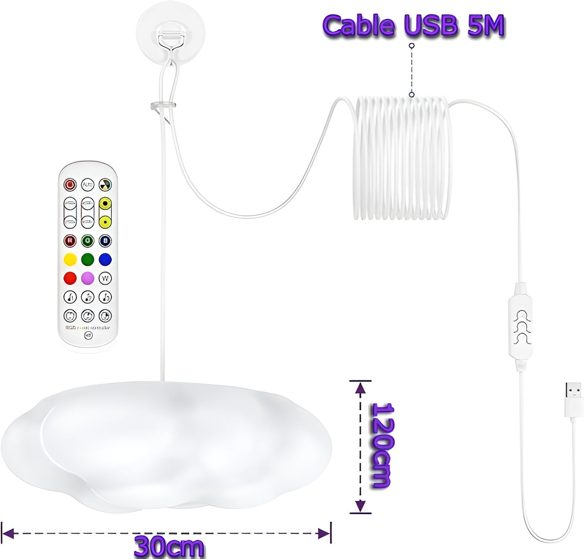 Luces LED en forma de nubes 3D – Detalle y presentación – NQLN Store Venezuela