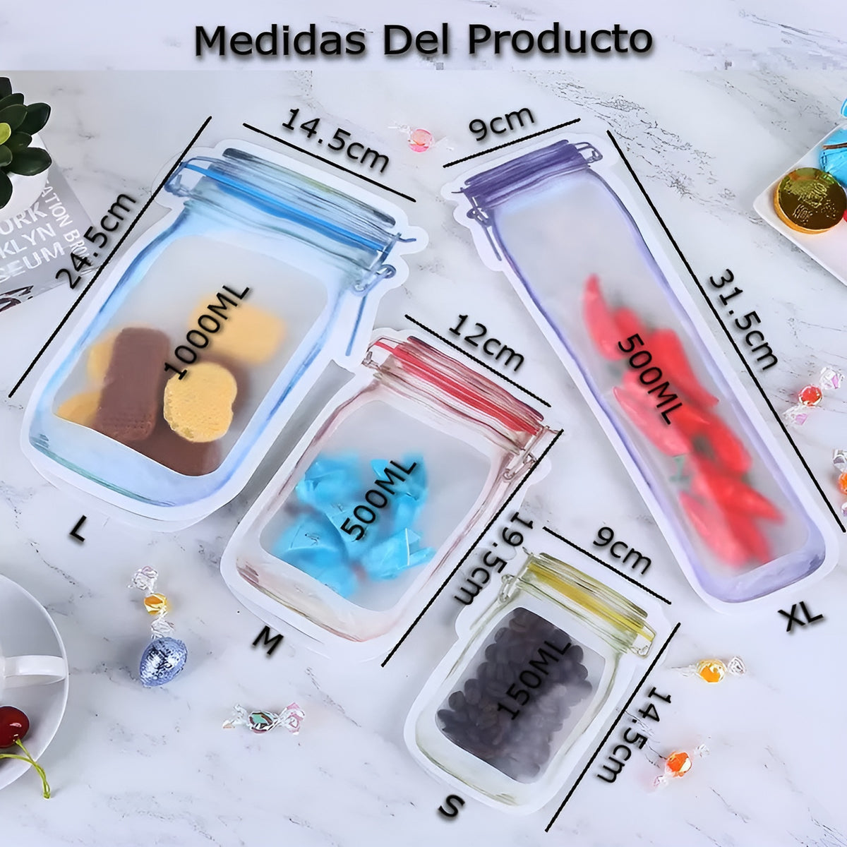Bolsas de almacenamiento en forma de botella (Pack de 4) – Presentación del producto – Comprar en NQLN Store