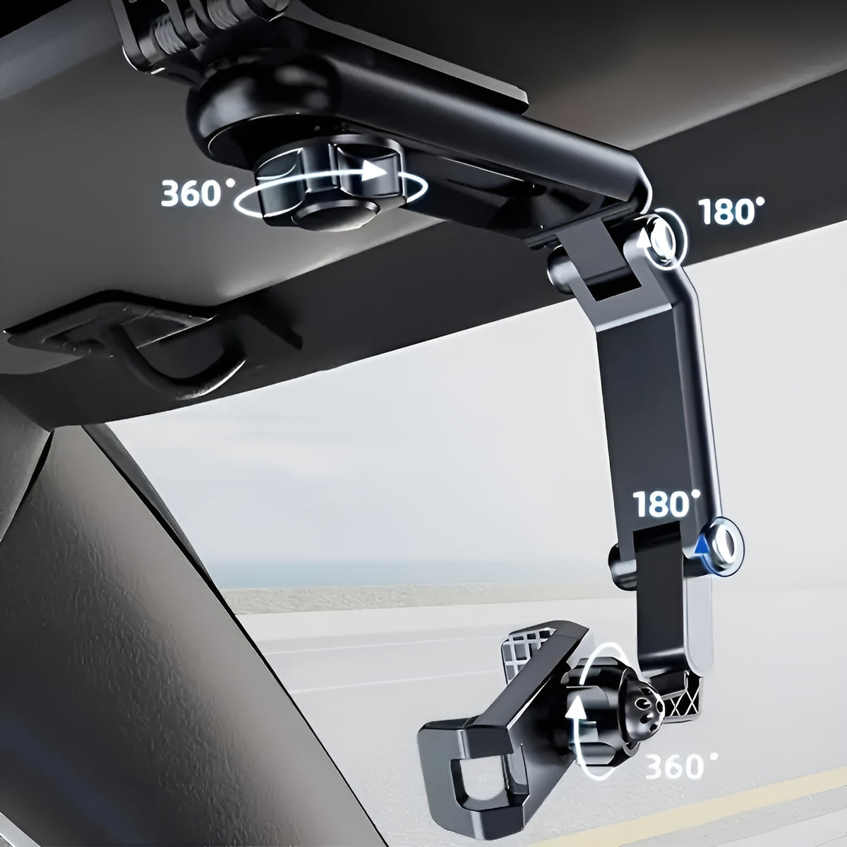Soporte de teléfono para visera giratoria de 1080° – Vista adicional – Disponible en NQLN Store Venezuela
