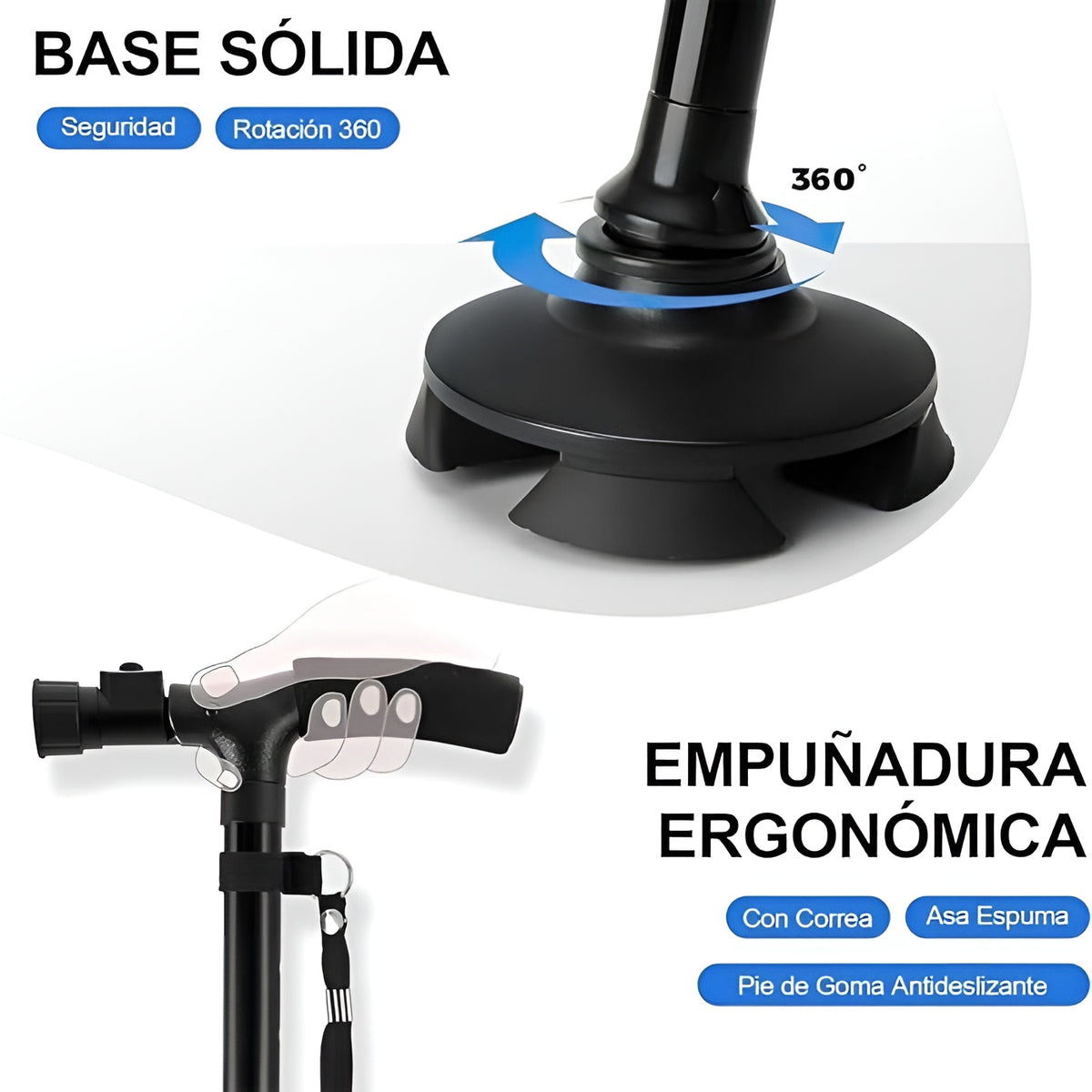 Baston plegable portatil con linterna
