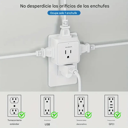 Adaptador de viaje portátil con divisor de 5 tomas de corriente PUJIMAX