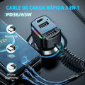 Cargador rapido para carro de 65 W con 3 puertos USB