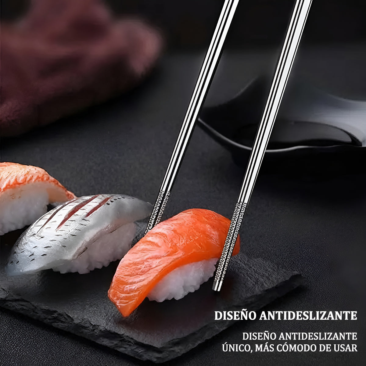 Juego 5 palillos de acero inoxidable para sushi (5 pares)