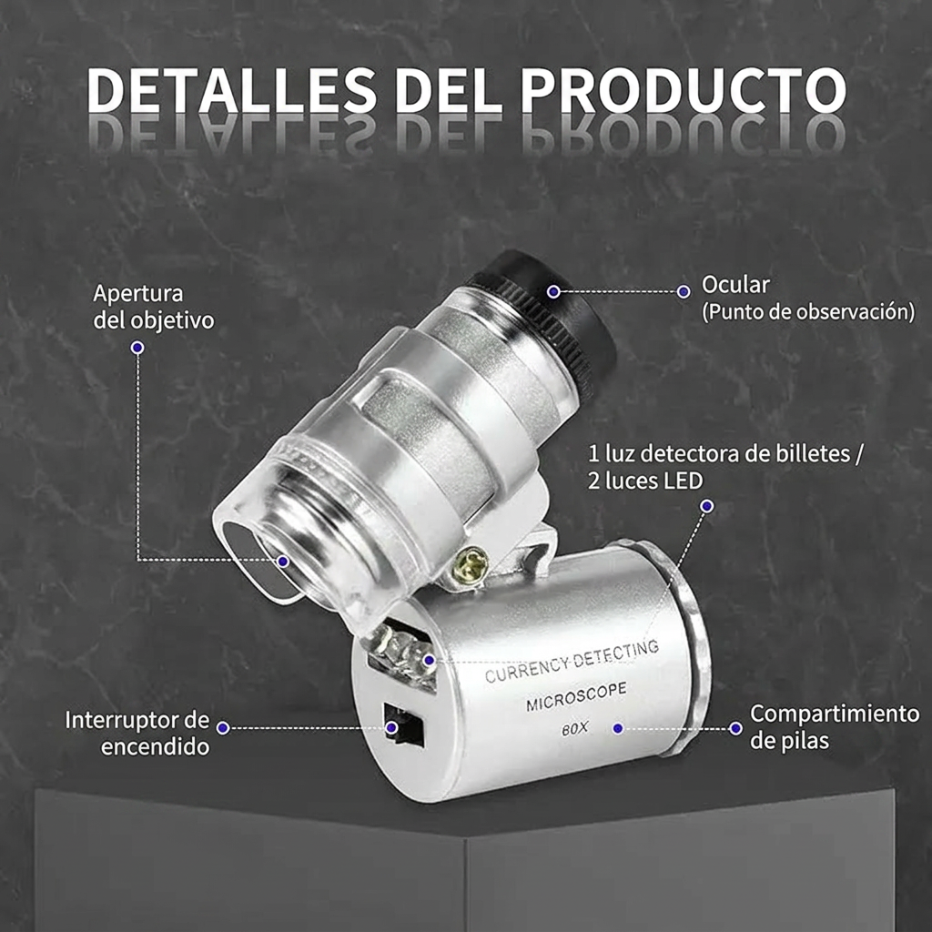 Microscopio de bolsillo portatil con luz LED