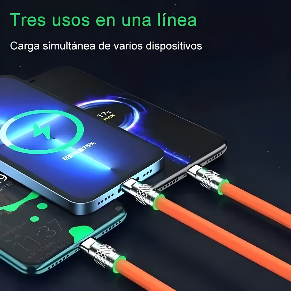 Cable de carga rapida 3 en 1 – Vista detalle del producto – NQLN Store