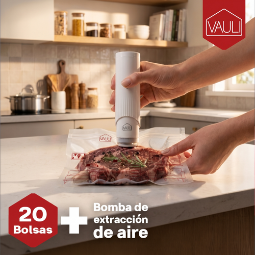 Kit de sellado al vacío para comida alimentos (bomba + 20 bolsas) VAULI