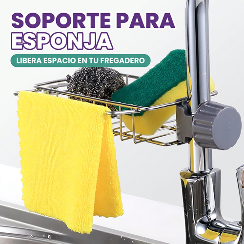 Soporte para esponja en grifo de acero inoxidable