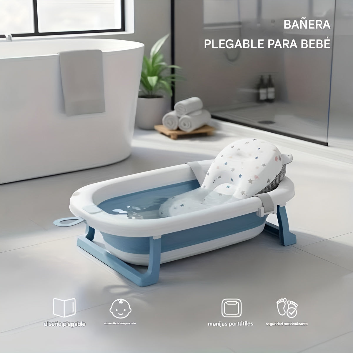 Juego de bañera plegable portátil para niño – Vista adicional – Disponible en NQLN Store Venezuela
