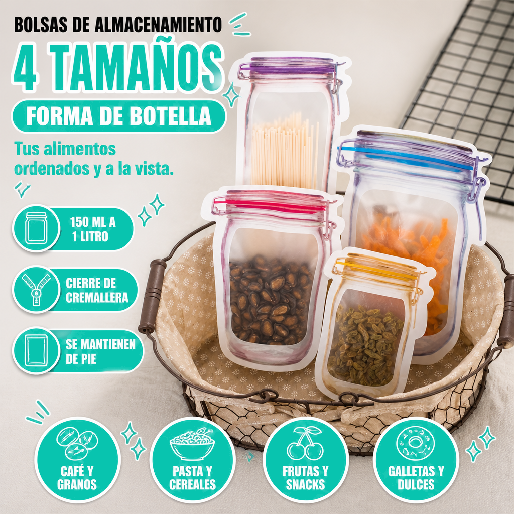 Bolsas de almacenamiento en forma de botella (pack de 4)