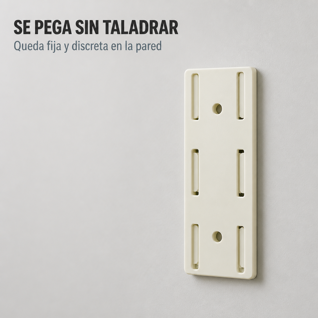 Fijador para regleta de pared con autoadhesivo multifuncional