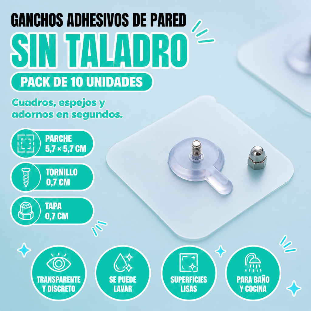 Ganchos de pared adhesivos de tornillo (pack de 10)