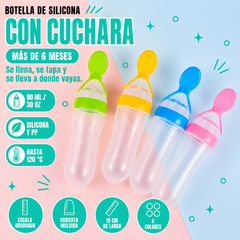 Botella de silicona con cuchara y cubierta 90ml