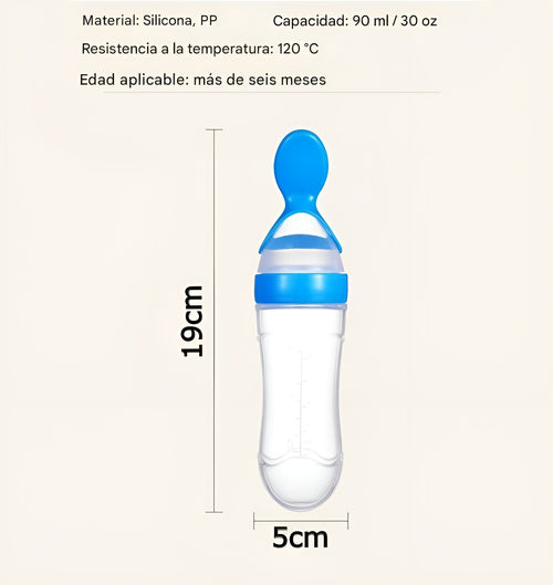 Botella de silicona con cuchara y cubierta 90ml