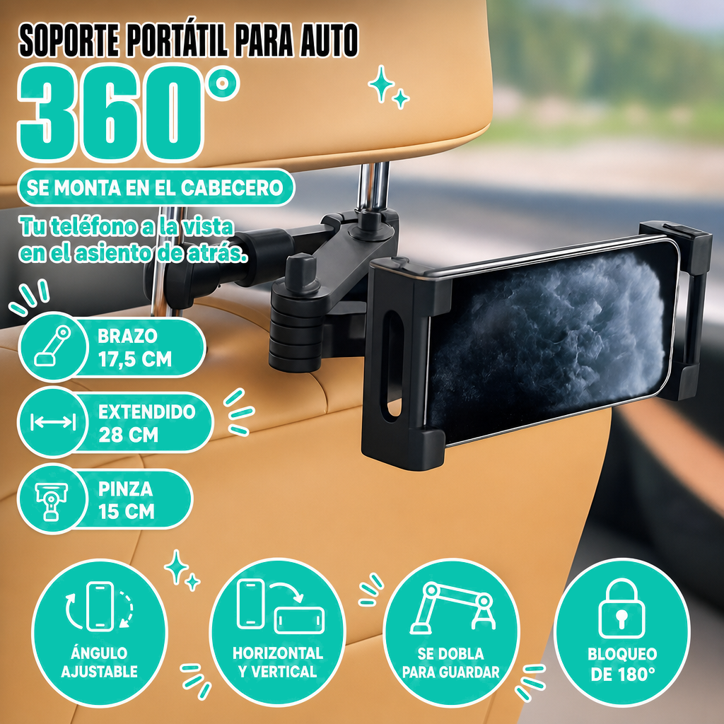 Soporte portatil de telefono para asiento trasero